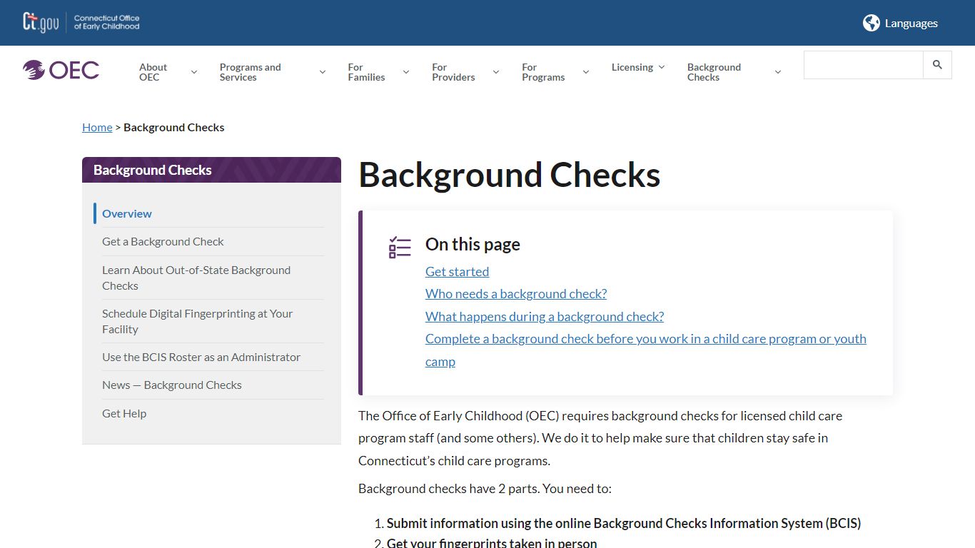 Background Checks - Connecticut Office of Early Childhood